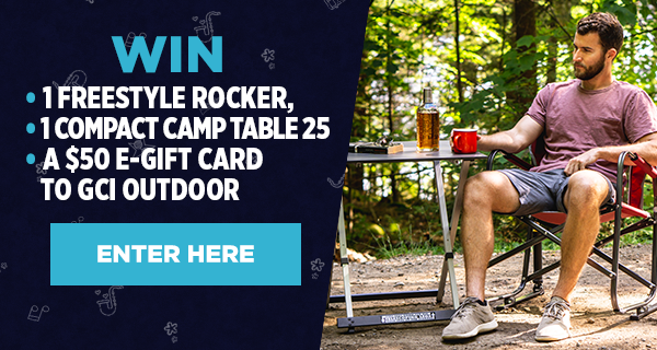 Enter to Win GCI Outdoor Freestyle Rocker, Compact Camp Table 25 + $50 E-Gift Card